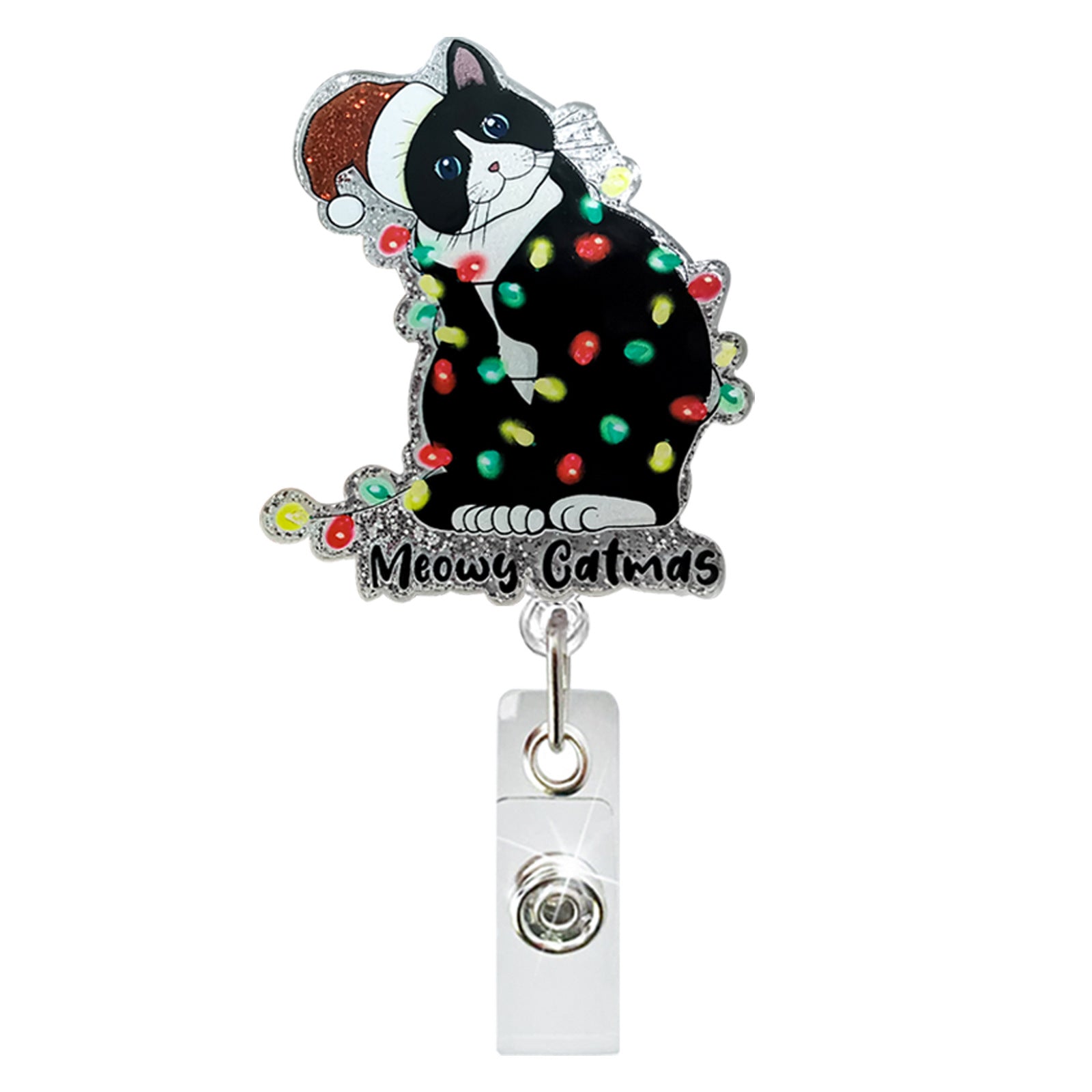 Wholesale Christmas glitter acrylic dinosaur retractable rotating clip badge pull-up buckle